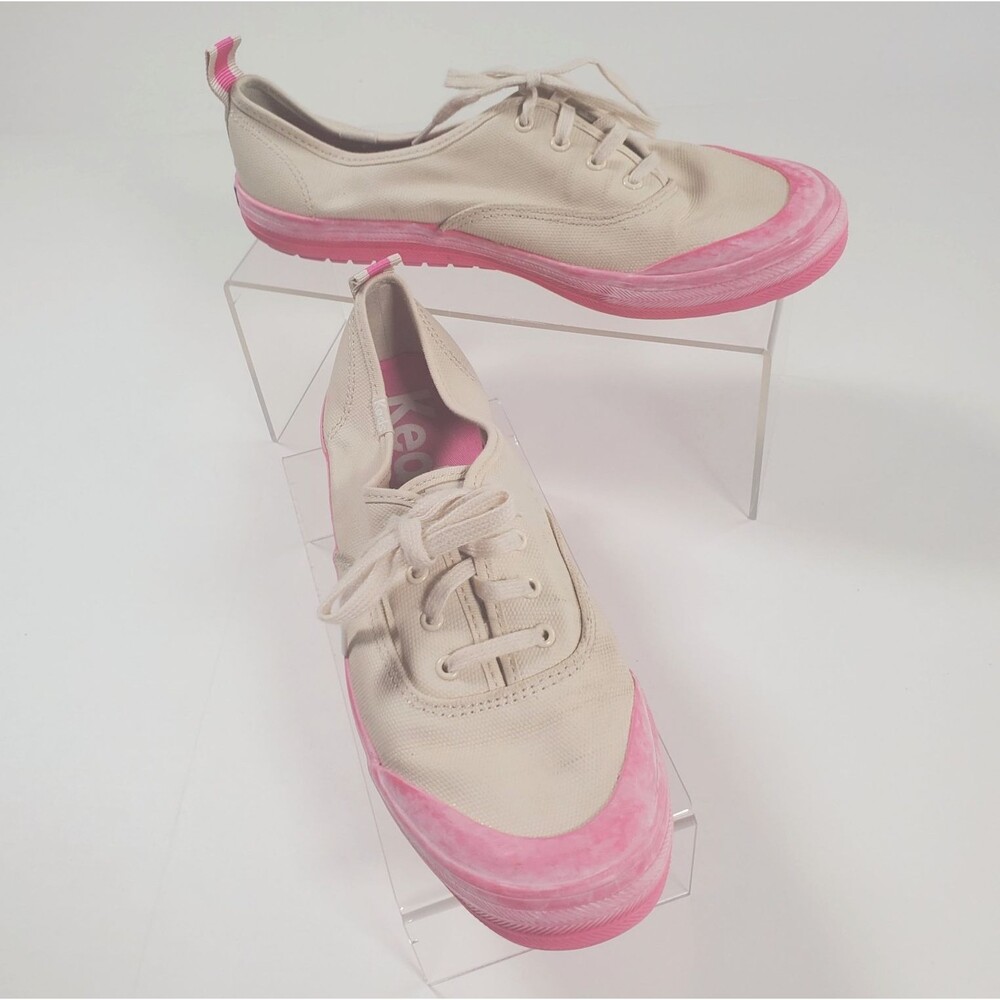 Keds Women’s Sneakers Size 8.5 Cream/ Pink Canvas "Toe Rand Champion" Low Top